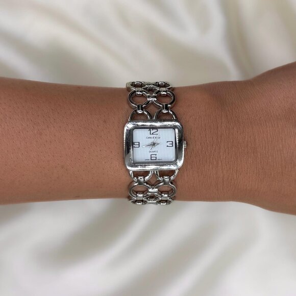 Y2K Chain Link Watch: Silver Statement Bracelet, Square White Dial - Picture 1 of 7